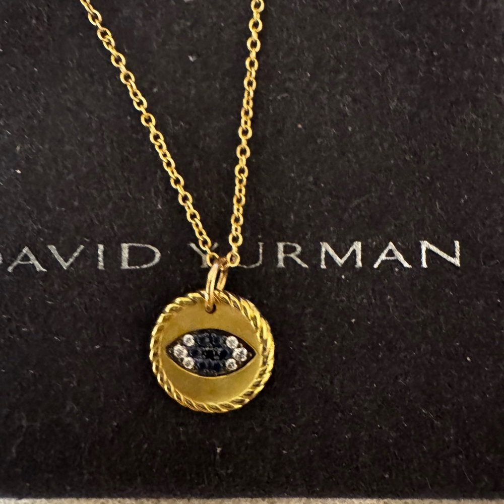 David Yurman 18 kt gold evil eye necklace with sapphires and diamonds